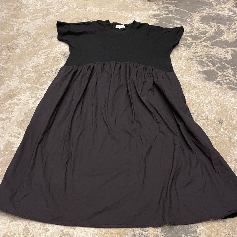 Melloday mixed media short sleeve black midi dress M - Picture 3 of 7